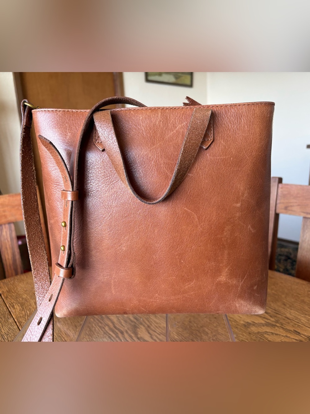 Madewell Chestnut Brown Leather Convertible Transport Tote